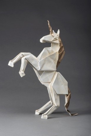 Sculpture of folder paper unicorn